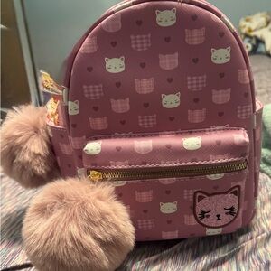 Pink Cat Print Kids Backpack